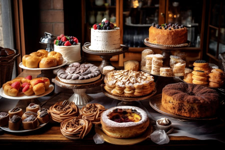 Table Full of Cakes and Pastries Image Generative AIの素材