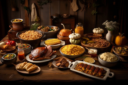 Table Full of Thanksgiving Day Food Image Generative AIの素材