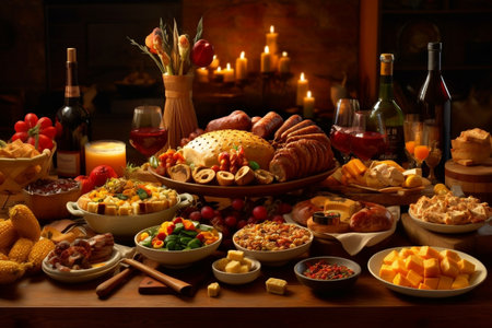 Table Full of Thanksgiving Day Food Image Generative AIの素材