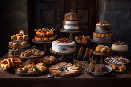 Table Full of Cakes and Pastries Image Generative AIの素材