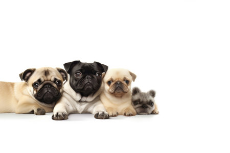 Top View of Pug and Chihuahuas Relaxing on a Surface Generative AIの素材