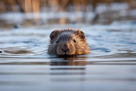 Winter Swimming Muskrat Image Generative AIの素材