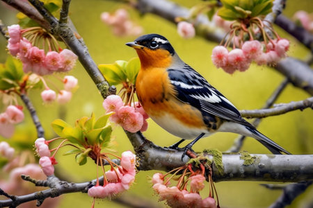 Varied Thrush Feeding on Crab Apple Tree Berry Generative AIの素材