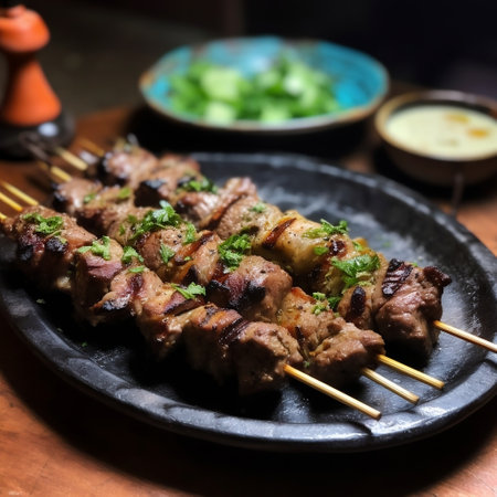 Savor the Authenticity Freshly Grilled Xinjiang Lamb Skewer Generative AIの素材