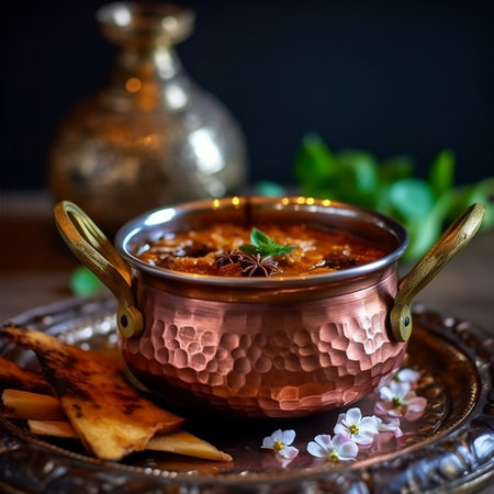 Traditional Delight Rogan Josh Served in Copper Handi Generative AIの素材