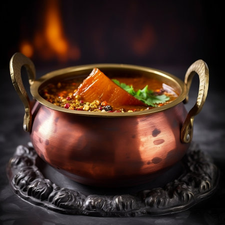 Traditional Delight Rogan Josh Served in Copper Handi Generative AIの素材