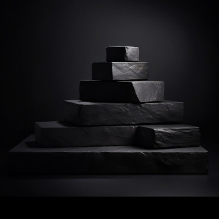 Sleek Black Stone Product Display Podium on Dark Background Generative AIの素材