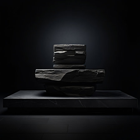 Sleek Black Stone Product Display Podium on Dark Background Generative AIの素材