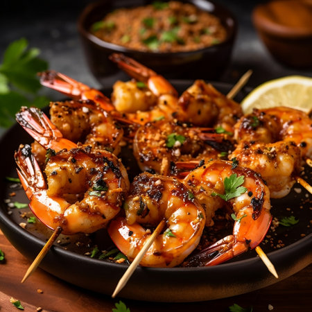 Spicy Grilled Cajun Shrimp Skewers Generative AIの素材