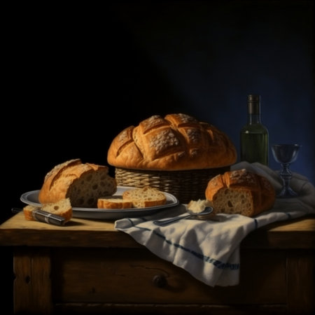 Freshly Baked Bread on the Table Generative AIの素材