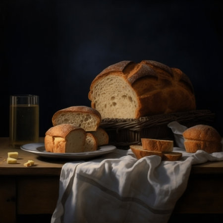 Freshly Baked Bread on the Table Generative AIの素材