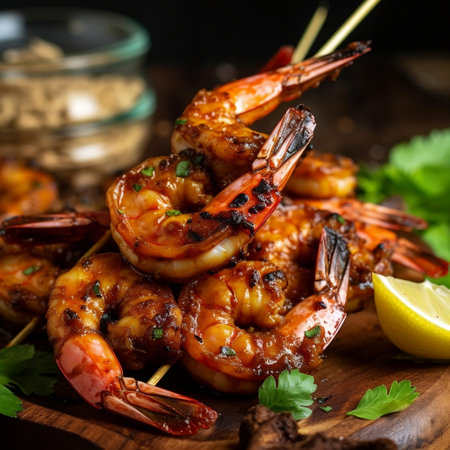 Spicy Grilled Cajun Shrimp Skewers Generative AIの素材