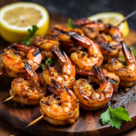 Spicy Grilled Cajun Shrimp Skewers Generative AIの素材