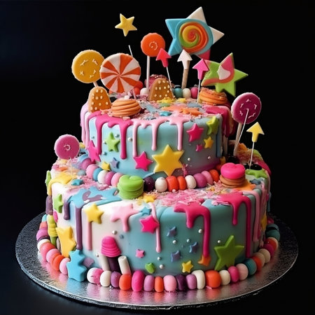 Exquisite Birthday Cake with Abundant Icing for Celebrations Generative AIの素材