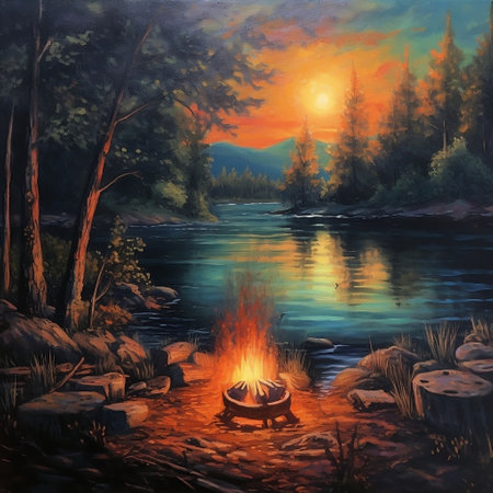 Lakeside Campfire Generative AIの素材