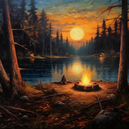 Lakeside Campfire Generative AIの素材