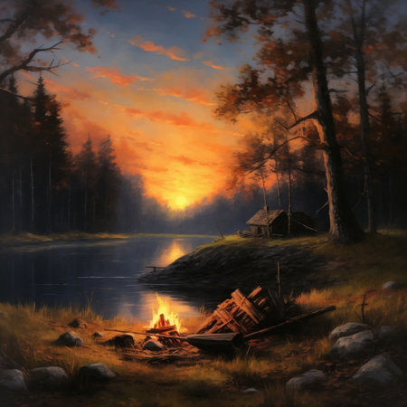 Lakeside Campfire Generative AIの素材