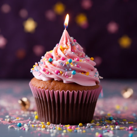 Vibrant Birthday Cupcake with Abundant Pink Icing for Celebrations Generative AIの素材