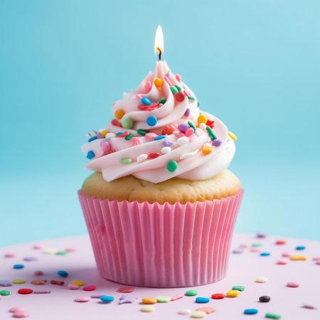 Vibrant Birthday Cupcake with Abundant Pink Icing for Celebrations Generative AIの素材