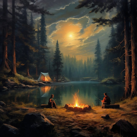 Lakeside Campfire Generative AIの素材