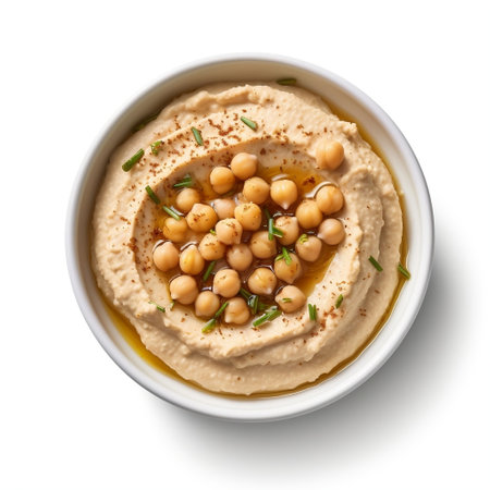 Isolated Chickpea Hummus on a White Background Generative AIの素材