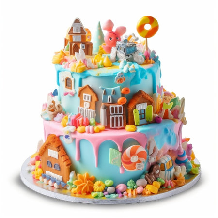 Exquisite Birthday Cake with Abundant Icing for Celebrations Generative AIの素材