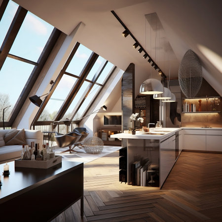 Modern Loft Apartment in the Attic Generative AIの素材