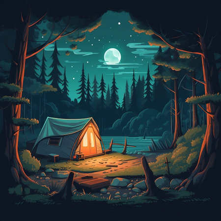 Lakeside Campfire Generative AIの素材