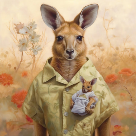 Kangaroo and Joey Heartwarming Bond in Nature's Pocket Generative AIの素材