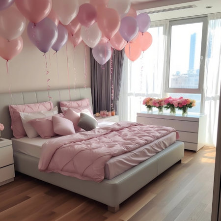 Simplicity in the Bedroom Cozy Bed with Minimalist Decor Generative AIの素材