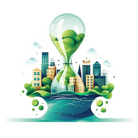 Hourglass Illustrations with Green Eco City, Renewal, and Sustainability Generative AIの素材
