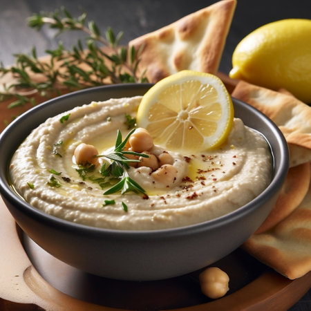 Creamy Lebanese Hummus Delicious Chickpea Dip with Authentic Flavors Generative AIの素材