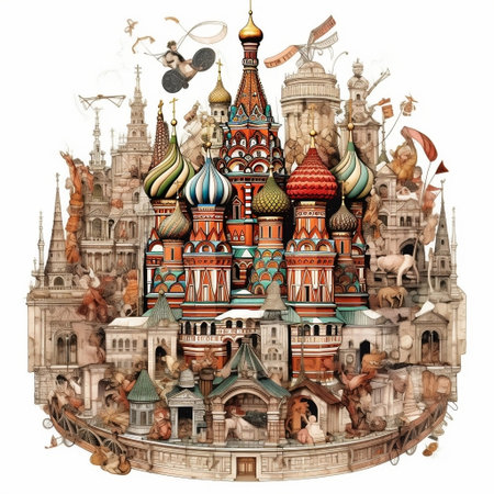 Exquisite Russian Elements Illustrated in Moscow's Magnificence Generative AIの素材