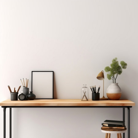 Minimalist Office Desk with Simple Office Essentials Generative AIの素材