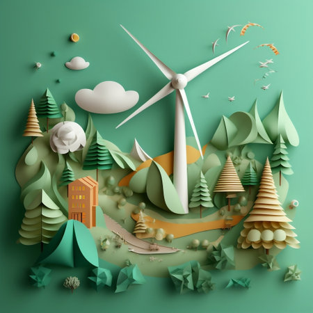 Renewable Energy in Paper Art Green Energy as Wings Generative AIの素材