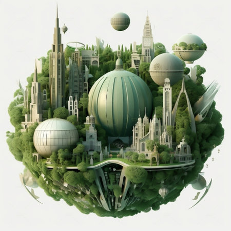 Futuristic Paper Art Green Planet Earth, Sphere of Sustainability Generative AIの素材