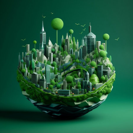 Futuristic Paper Art Green Planet Earth, Sphere of Sustainability Generative AIの素材