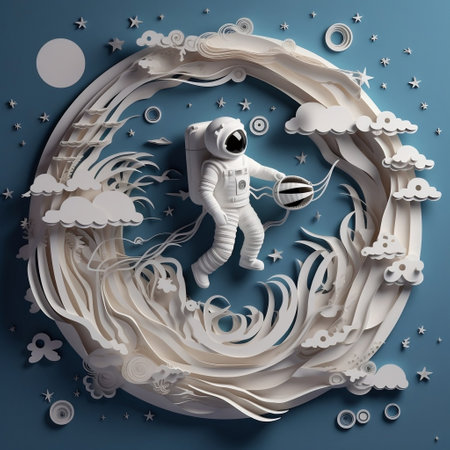 Paper Art Style Astronaut Floating in Space, Exploration, Wonder Generative AI