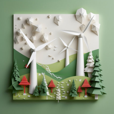 Renewable Energy in Paper Art Green Energy as Wings Generative AIの素材