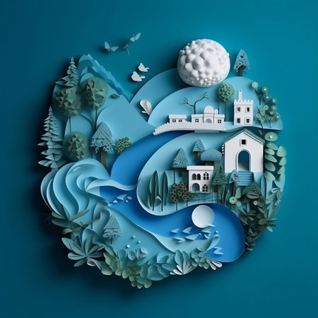 Water Conservation in Paper Art Embracing Ecology and World Water Day Generative AIの素材