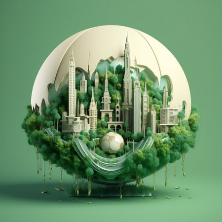 Futuristic Paper Art Green Planet Earth, Sphere of Sustainability Generative AIの素材