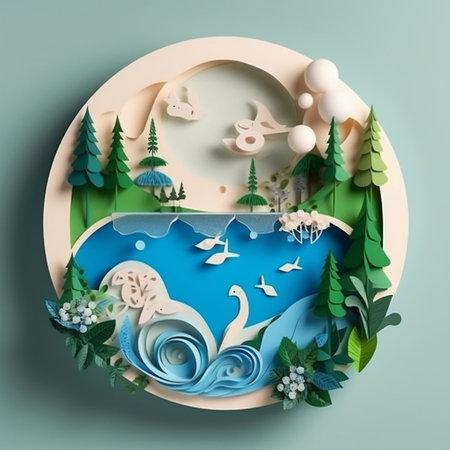 Water Conservation in Paper Art Embracing Ecology and World Water Day Generative AIの素材