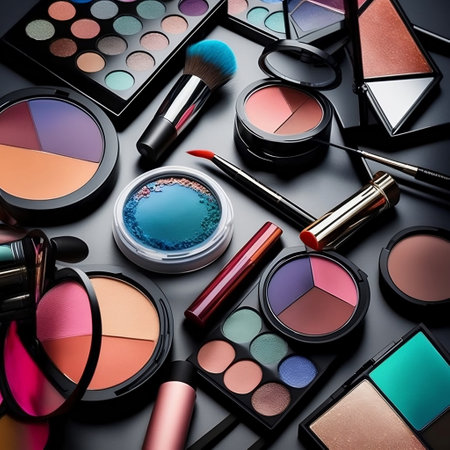 Close Up of Makeup Products Generative AIの素材
