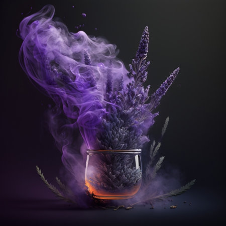 Close Up of Lavender with Fragrant Perfume Smoke Generative AIの素材