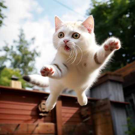 Adorable Cat's Failed Jump with Playful Clumsiness Generative AIの素材