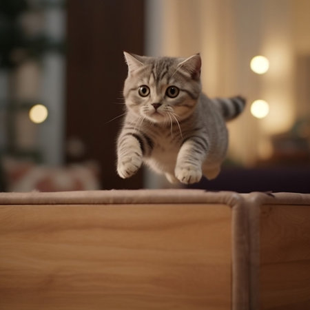 Adorable Cat's Failed Jump with Playful Clumsiness Generative AIの素材
