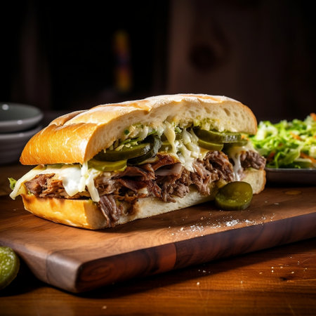 Delicious Mexican Torta Sandwich with Carne Asada and Fresh Lettuce Generative AIの素材