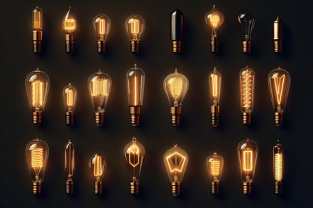 Decorative Vintage Edison style Light Bulbs in Unique Designs Generative AIの素材