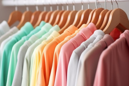 Pastel-Colored Clothing Rack Vibrant and Colorful Clothes Generative AIの素材