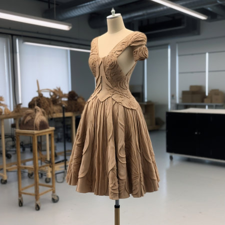 Daytime Beige Dress on a Full Dress Form Generative AIの素材